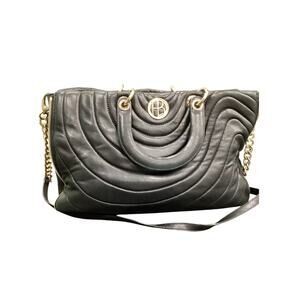 henri bendel Black Quilted Leather Shoulder Bag with Gold Hardware